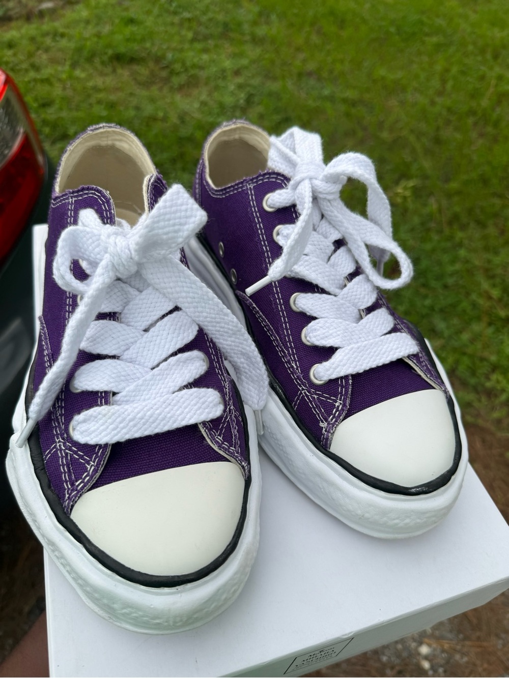 Miharayasuhiro Purple Canvas Low-Top Sneakers with White Laces